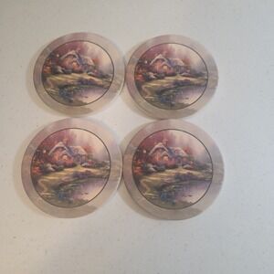 Thomas Kinkade Set of 4 Sandstone Fall CottageCore Scenic Occasions Coasters